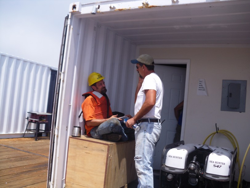 Kevin (ROV pilot) and Alex getting ready to fly the ROV